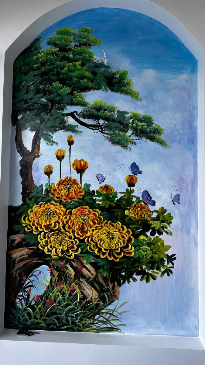 trnh tường cúc 4 mùa 3d